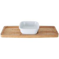 White Porcelain Snack Bowl with Bamboo Tray