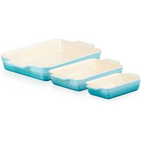 Le Creuset Stoneware Set of 3 Rectangular Dishes - Teal